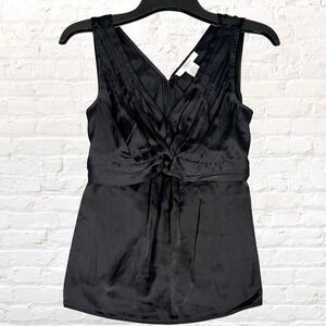 Hudson Studio Black Satin Twist Front Sleeveless Blouse Size M Tie Back Y2K NWT